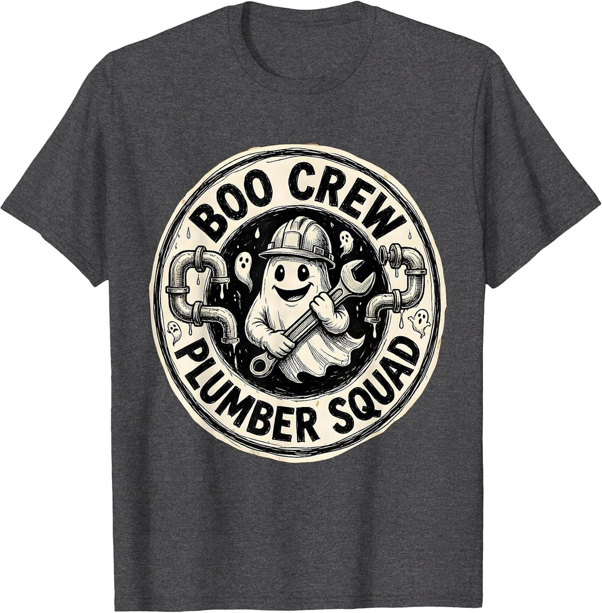 Boo Crew Plumber Squad Halloween Design T-Shirt - Dark Heather Grey