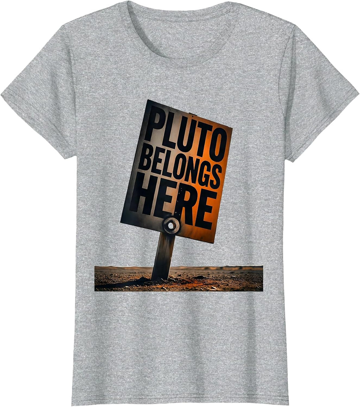Pluto Belongs Here Funny Solar System Pluto Planet Humor T-Shirt - Heather Grey