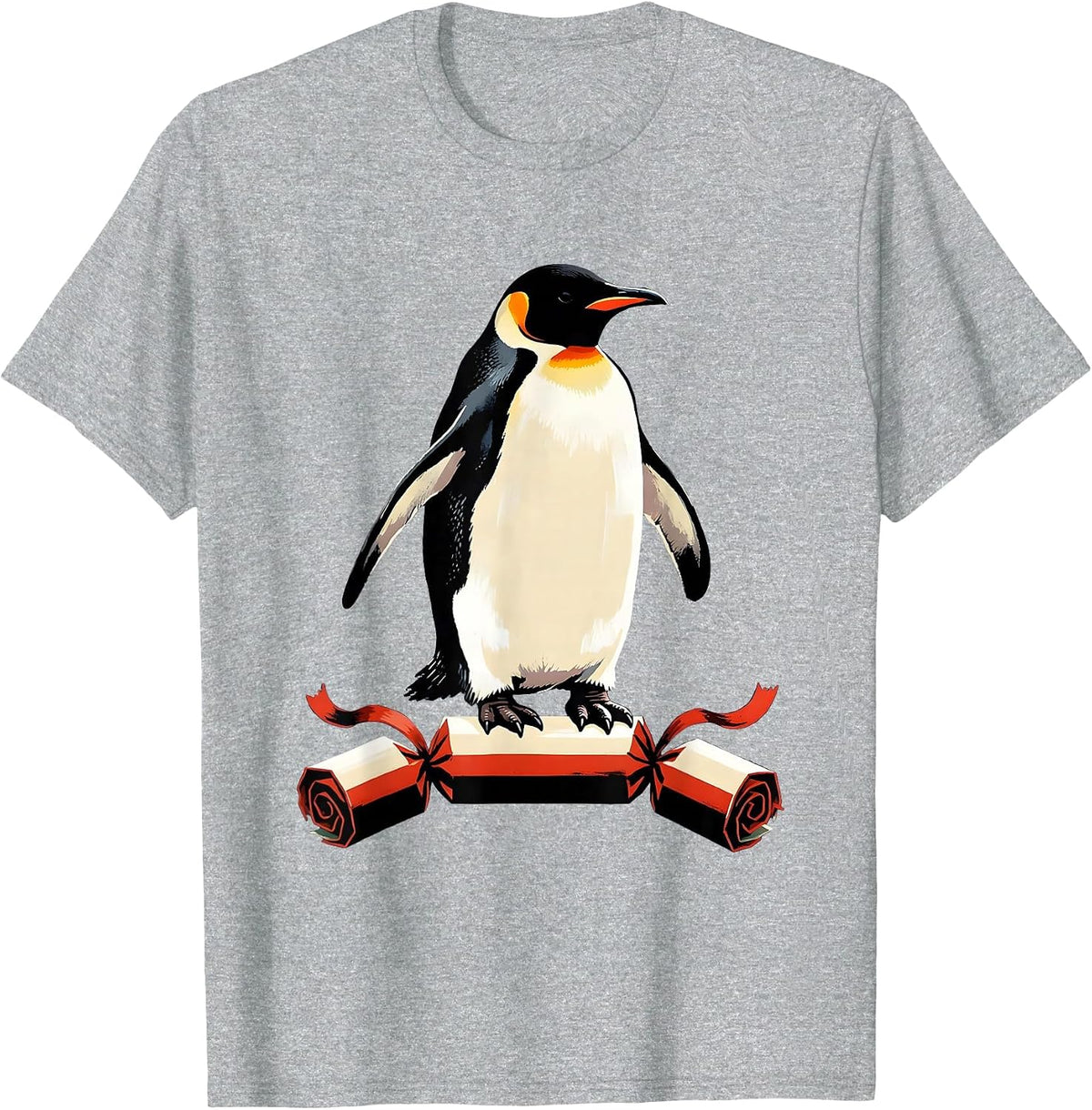 Men's Penguin Bursting From Cracker Funny Christmas Humor T-Shirt - Heather Grey