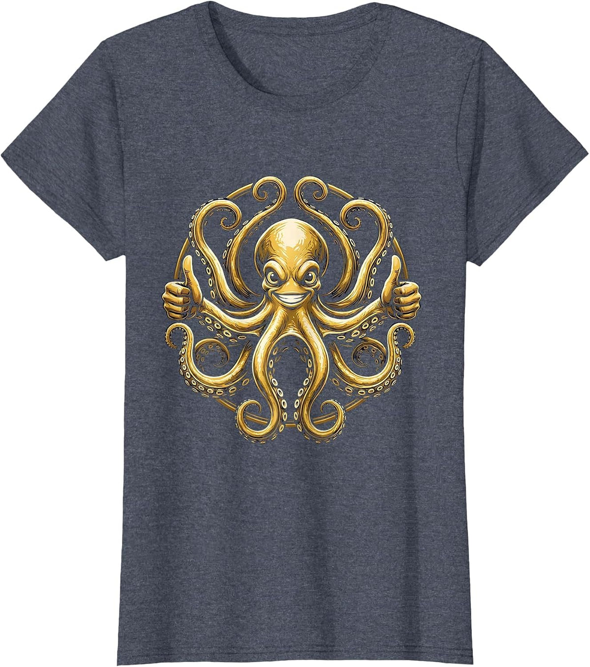 Women's Funny Octopus Thumbs Up Graphic Design T-Shirt - Heather Blue