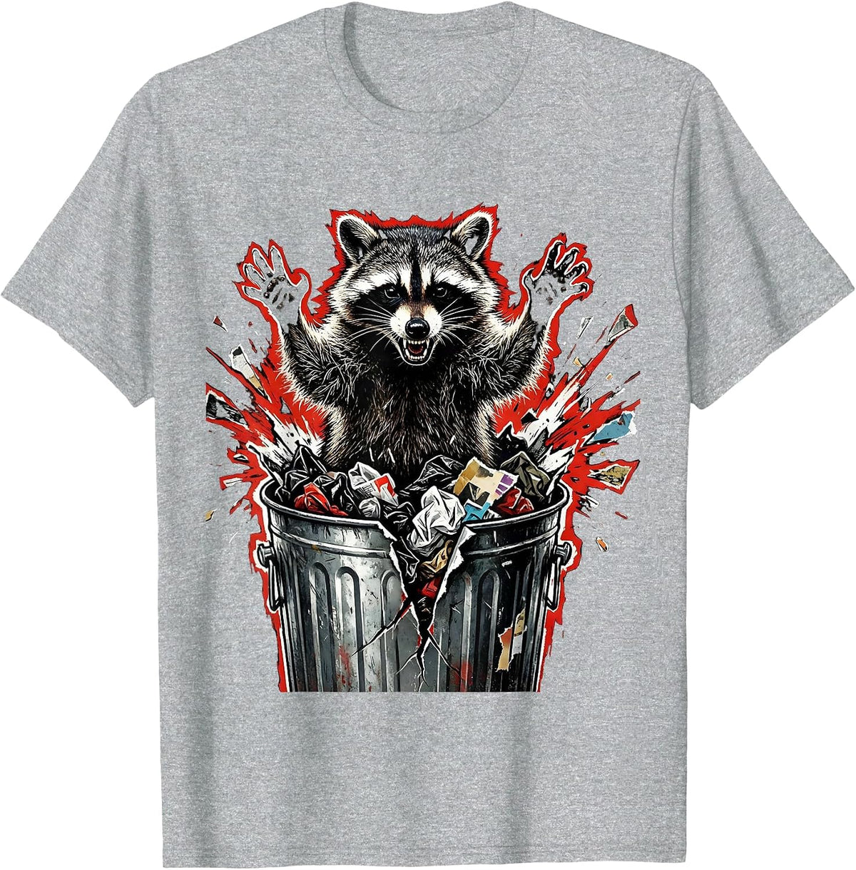 Men's Feral Raccoon Trash Can Raid Graphic T-Shirt - Heather Grey