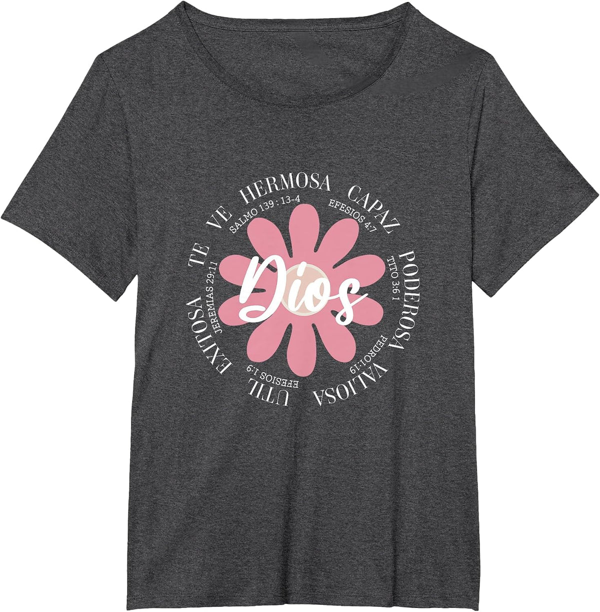 Dios Frases Religiosas Florales Spanish Biblicas Cristianas T-Shirt - Dark Heather Grey