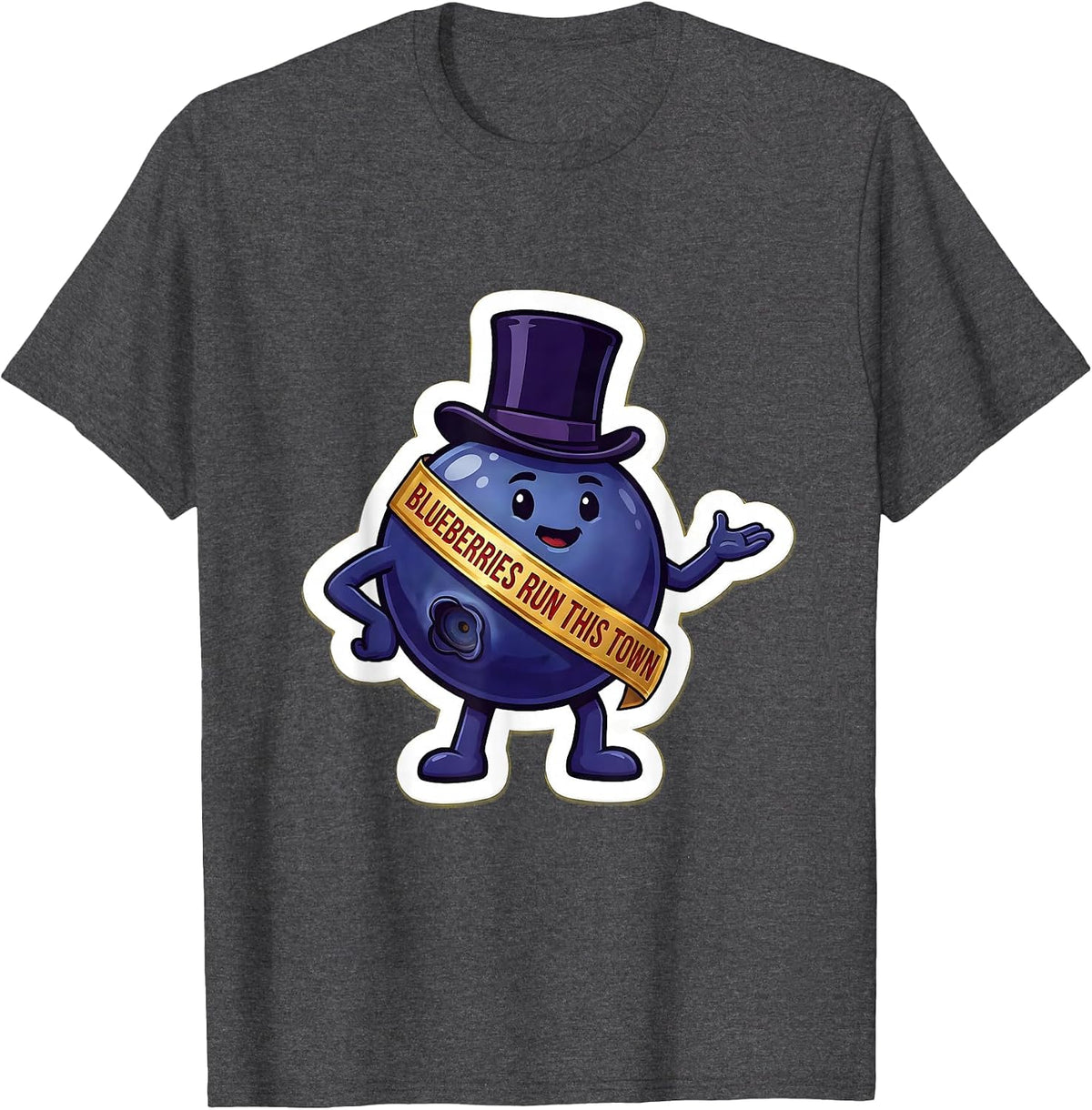 Blueberries Run This Town Red White and Blue Design T-Shirt - Dark Heather Grey