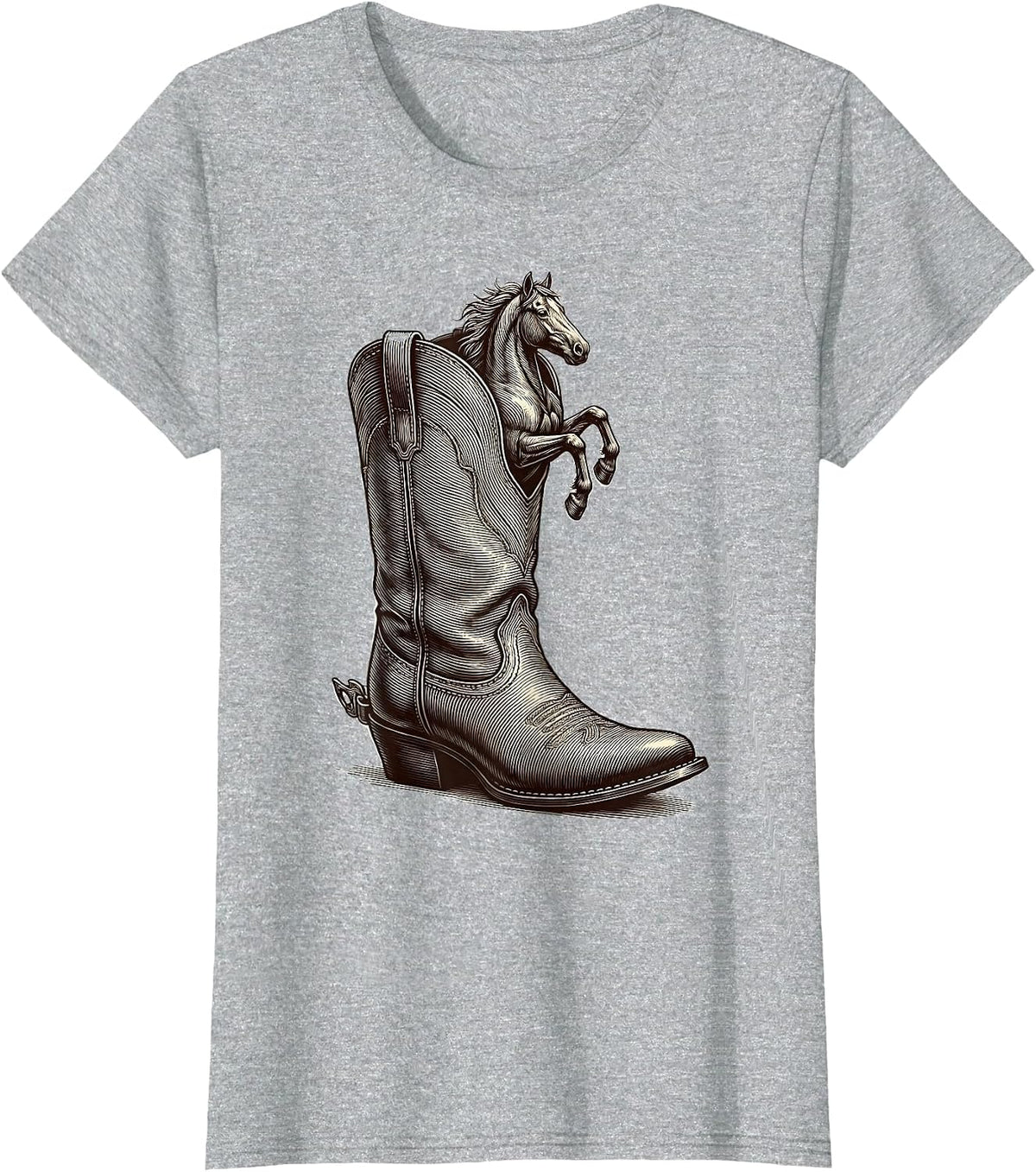 Women's Cowboy Boot Tiny Horse Illustration T-Shirt - Heather Grey