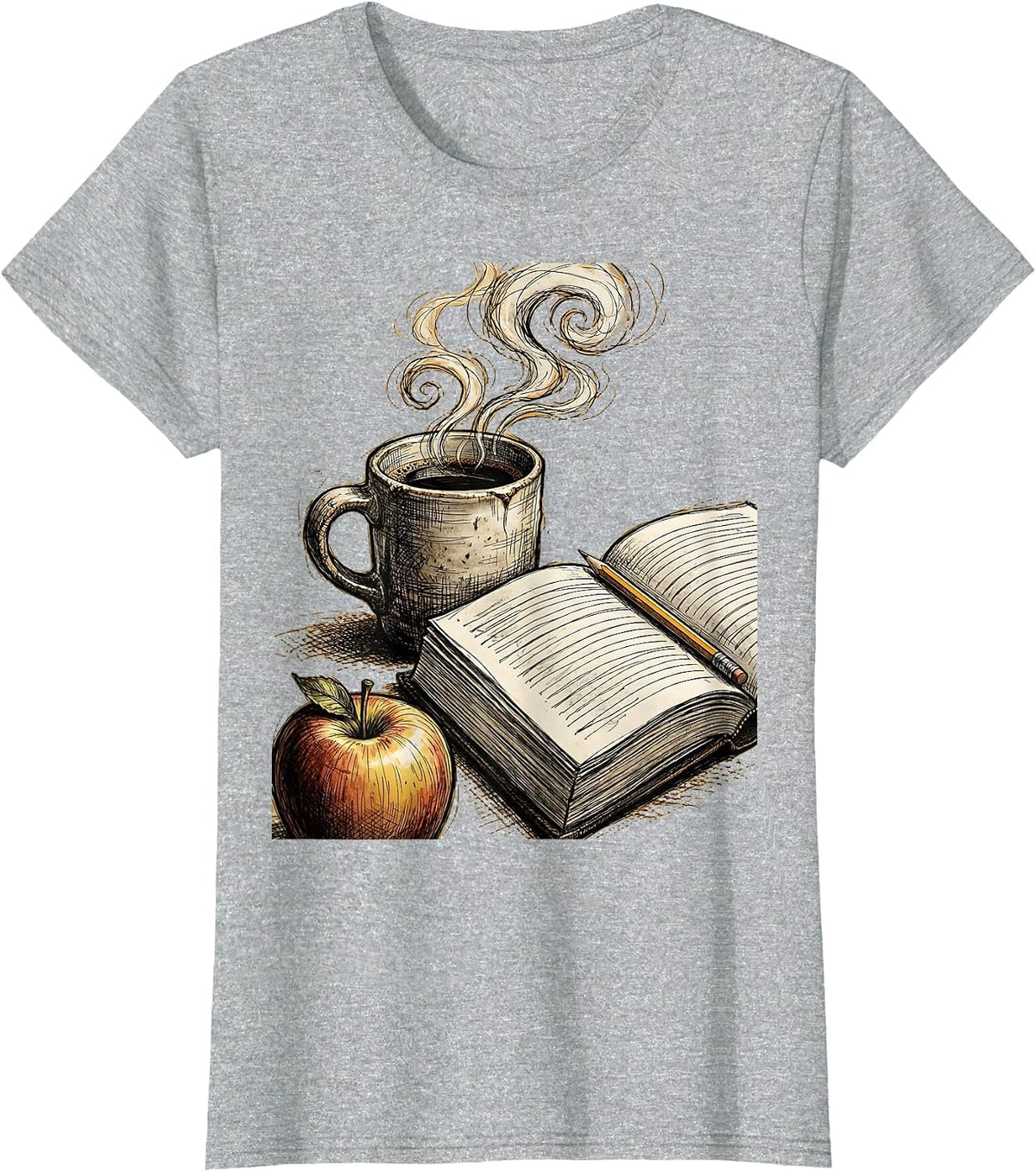 English Teacher Coffee and Grade Book Graphic T-Shirt - Heather Grey