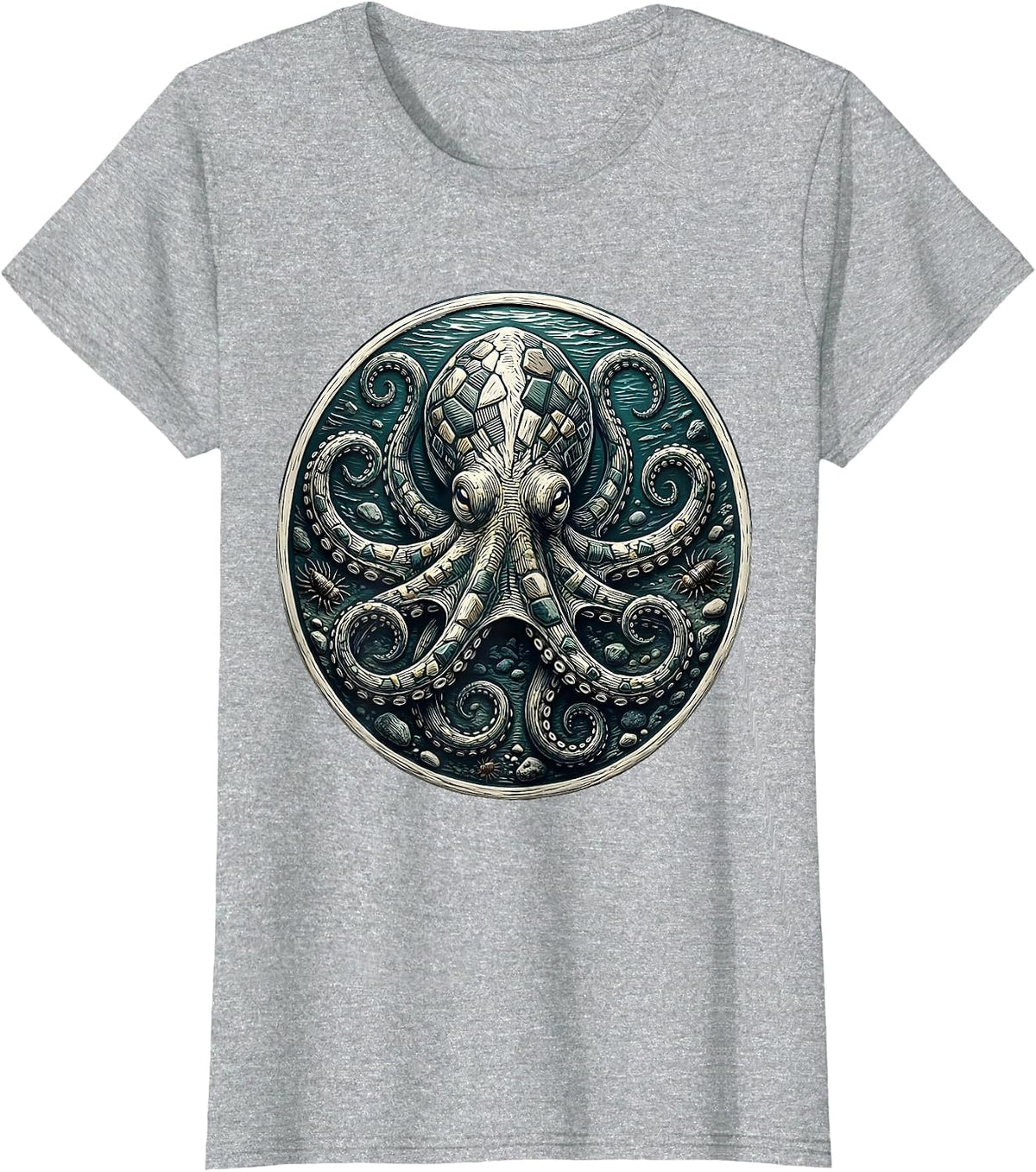 Camo Octopus Color Change Ocean Floor Design T-Shirt - Heather Grey