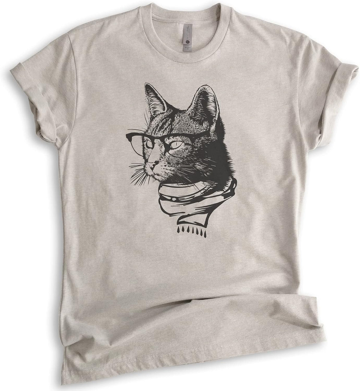 Hipster Cat Shirt, Unisex Women's Men's Shirt, Cat Lover Shirt, Cat Glasses Tee, Nerdy Tee, Cat Mom Shirt - Light Silk Gray