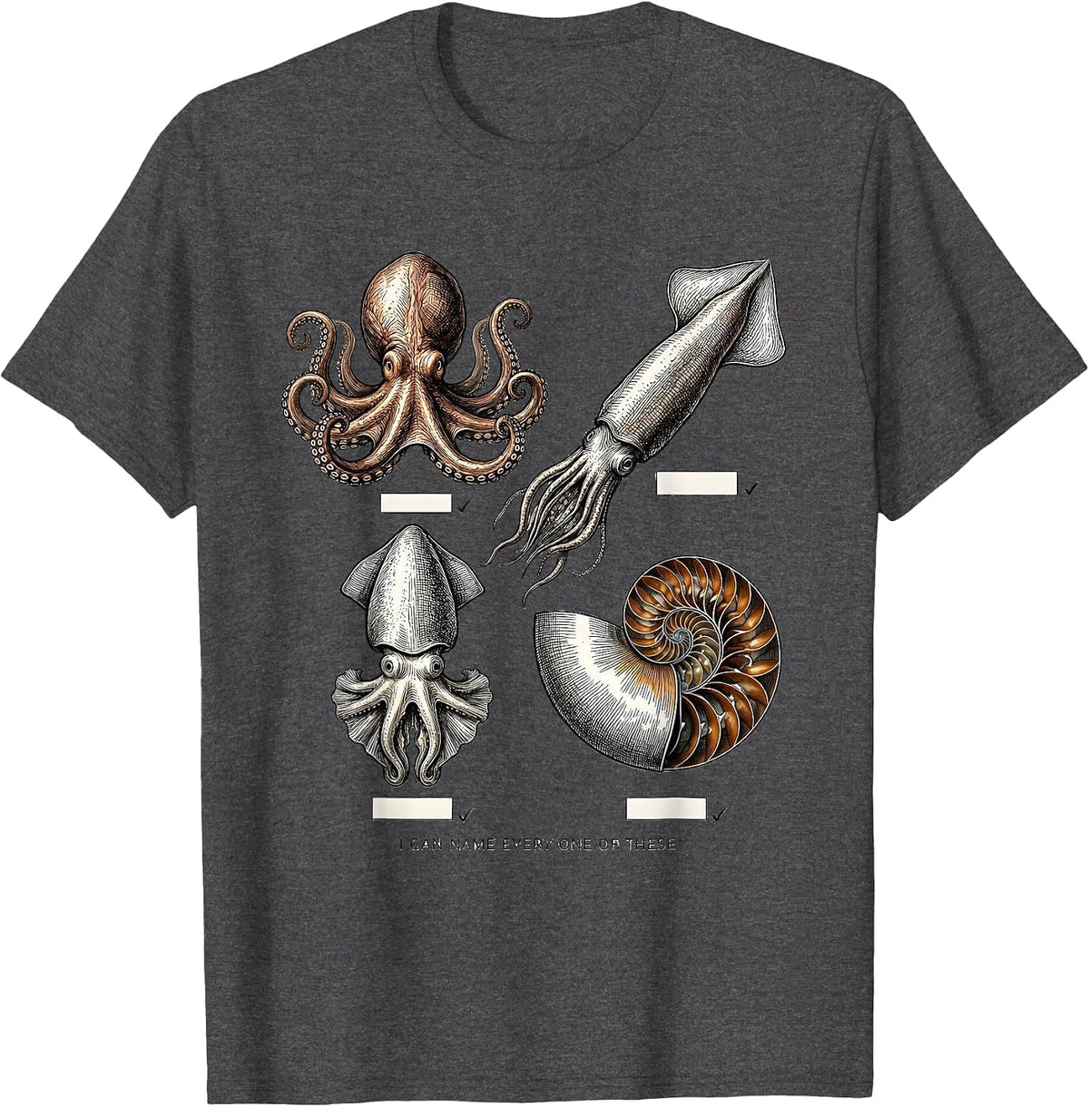 I Can Name Every One of These Vintage Octopus Squid T-Shirt - Dark Heather Grey