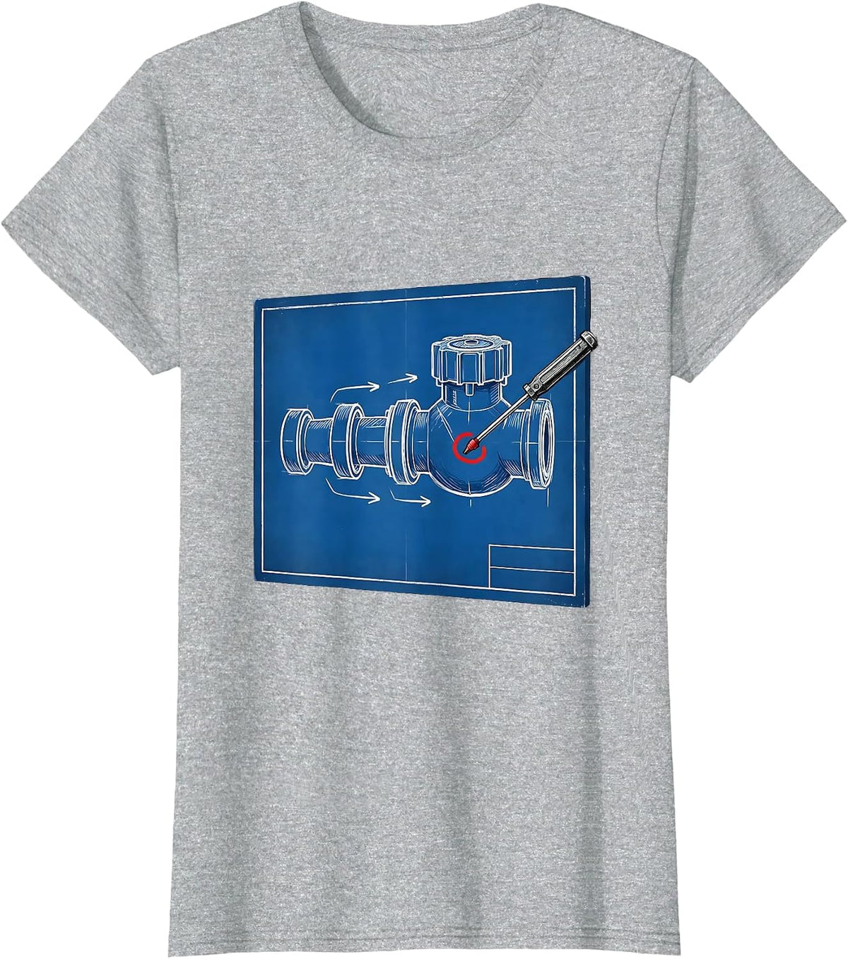 Women's Blueprint Water Meter Plumbing Gag Gift T-Shirt - Heather Grey