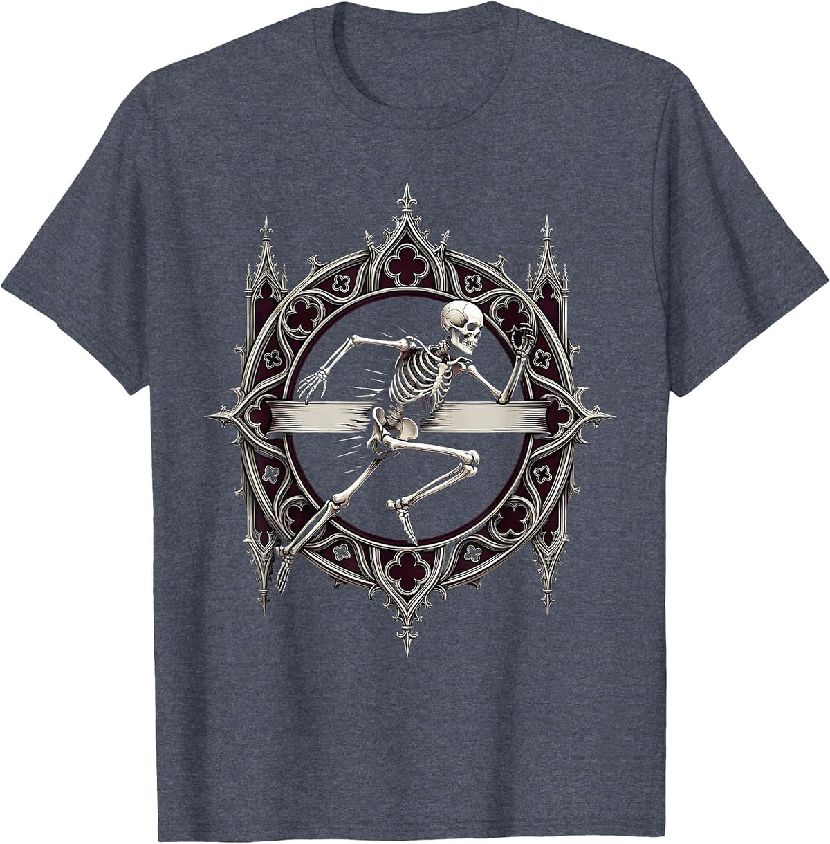 Skeleton Runner Crossing the Finish Line T-Shirt - Heather Blue