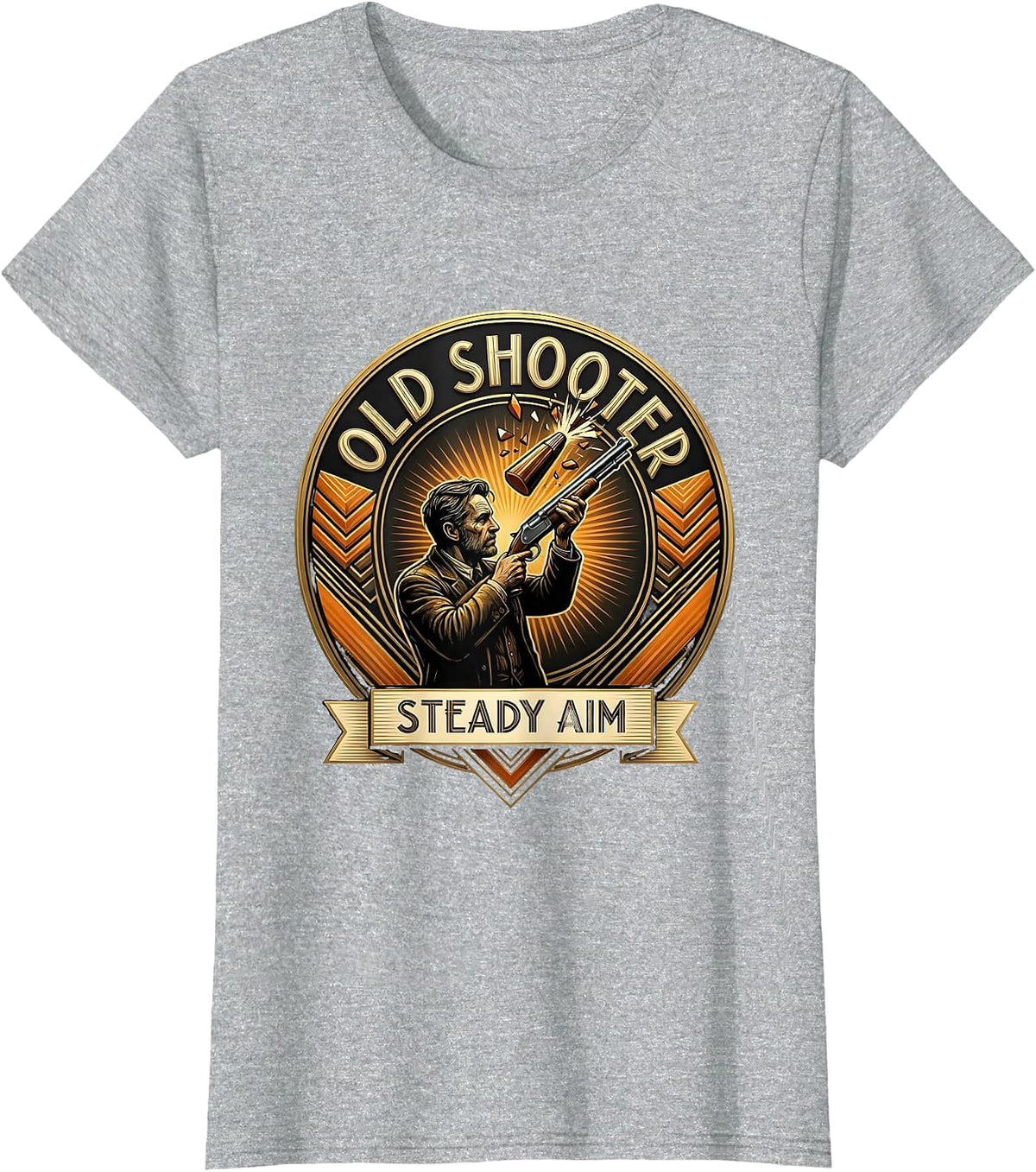 Old Shooter Steady Aim Trap Shooting Design T-Shirt - Heather Grey