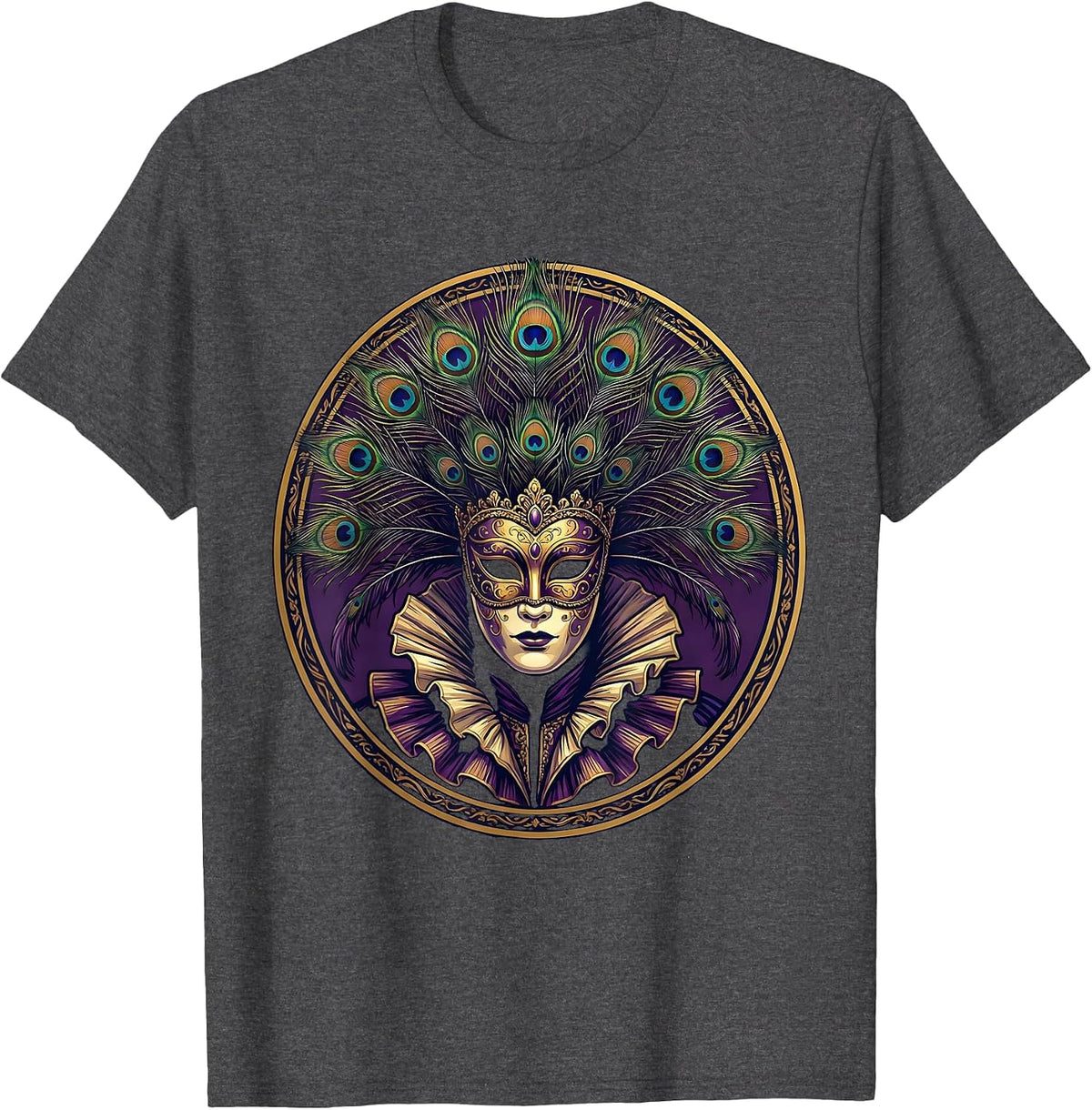 Mardi Gras Masked Parade Figure Costume Design T-Shirt - Dark Heather Grey