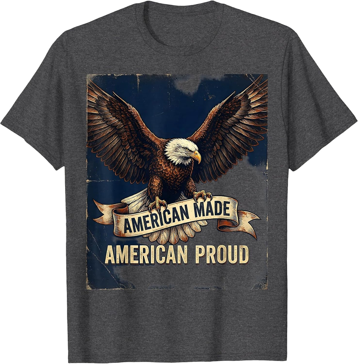 American Made American Proud Patriotic Design T-Shirt - Dark Heather Grey
