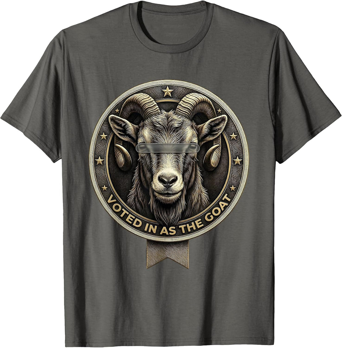 Men's Voted In As The Goat Cool Goat With Sunglasses Funny Animal T-Shirt - Asphalt Grey