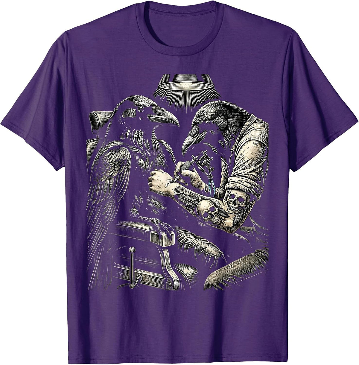 Crow Tattoo Artist Funny Dark Bird Illustration T-Shirt - Purple