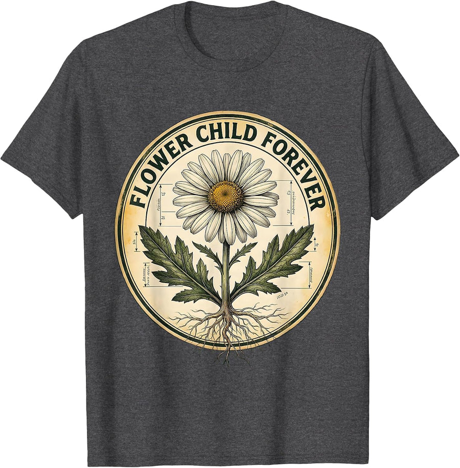 Men's Flower Child Forever Floral Boho Design T-Shirt - Dark Heather Grey