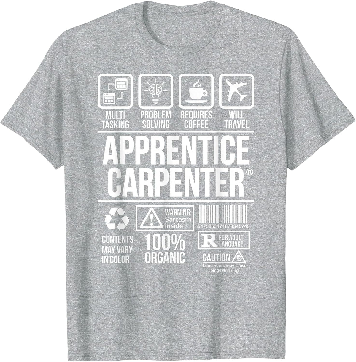 Apprentice Carpenter T-Shirt | Job Profession | #DW T-Shirt - Heather Grey