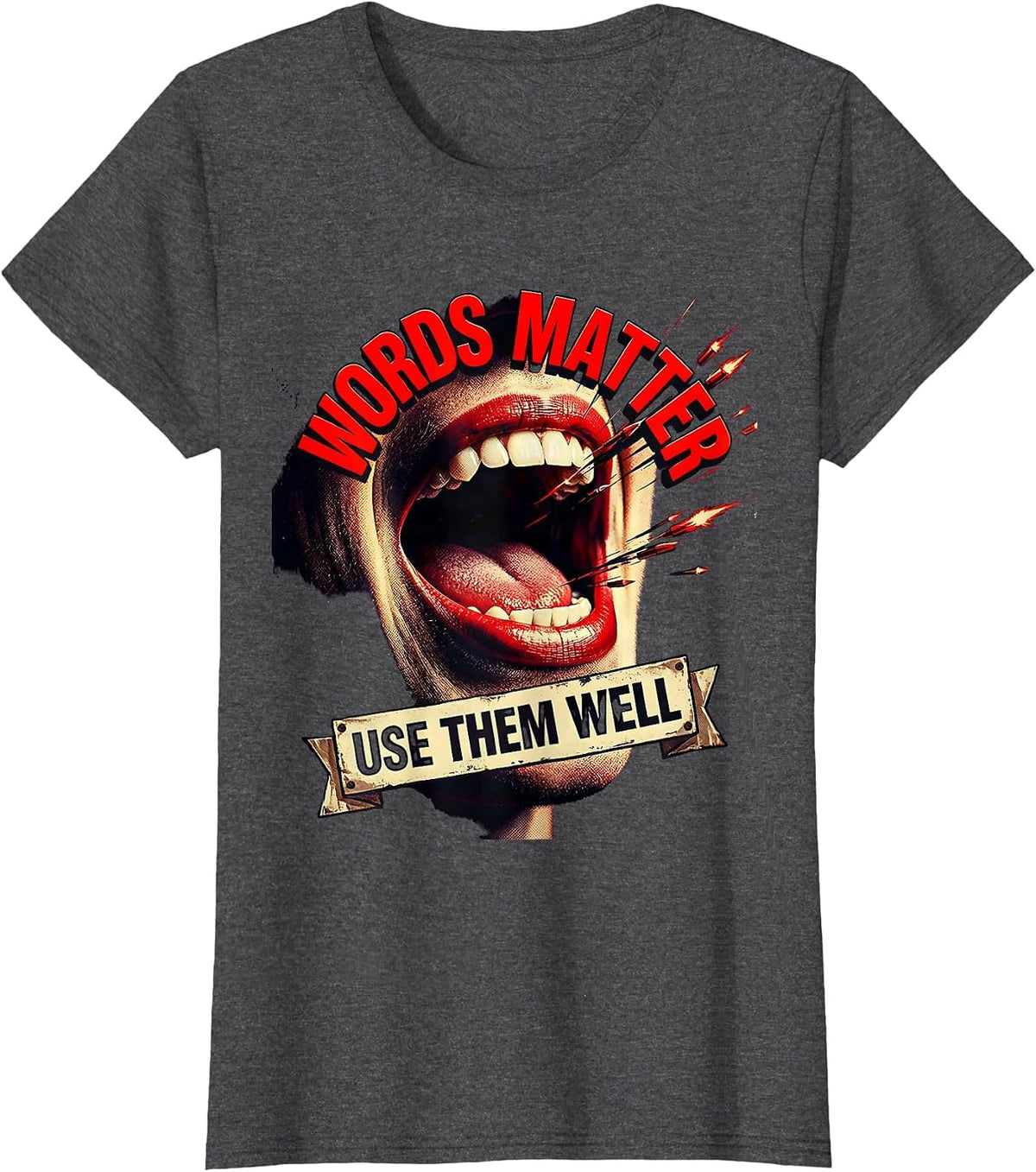 Women's Words Matter Use Them Well Speech Therapy Design T-Shirt - Dark Heather Grey
