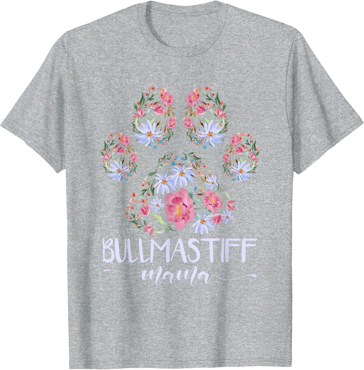 Dog Paw Flowers Bullmastiff Mama T-Shirt - Heather Grey