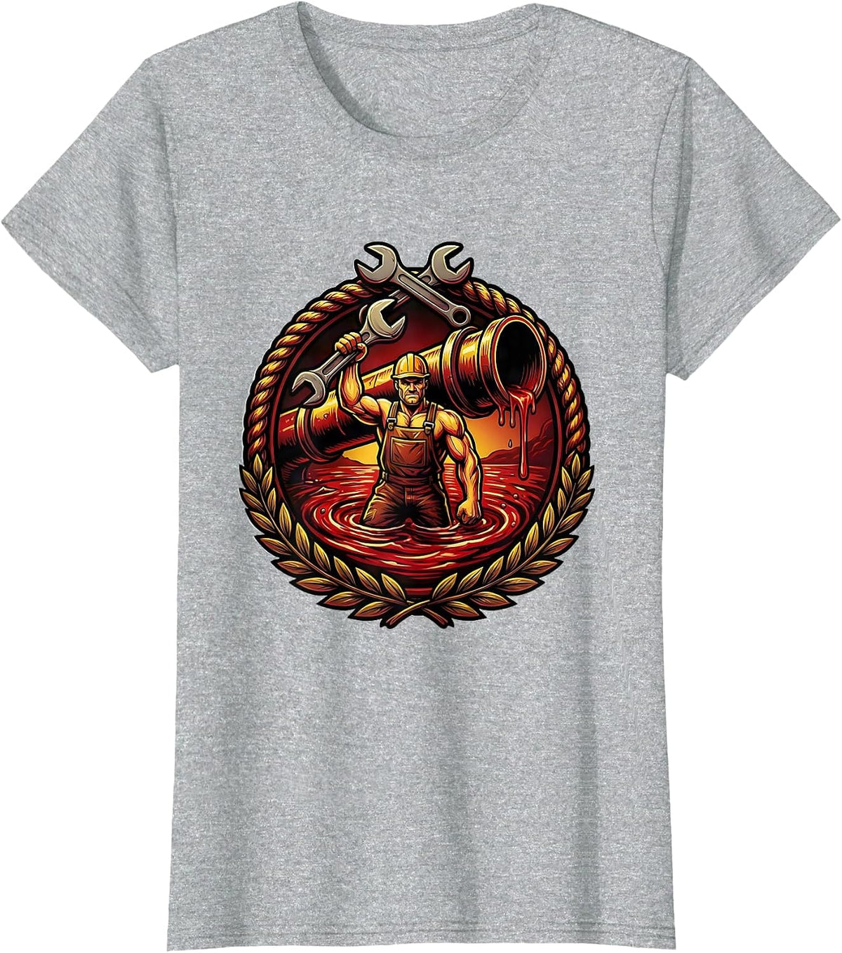 Bloody Plumber Problem Solved Graphic Design T-Shirt - Heather Grey
