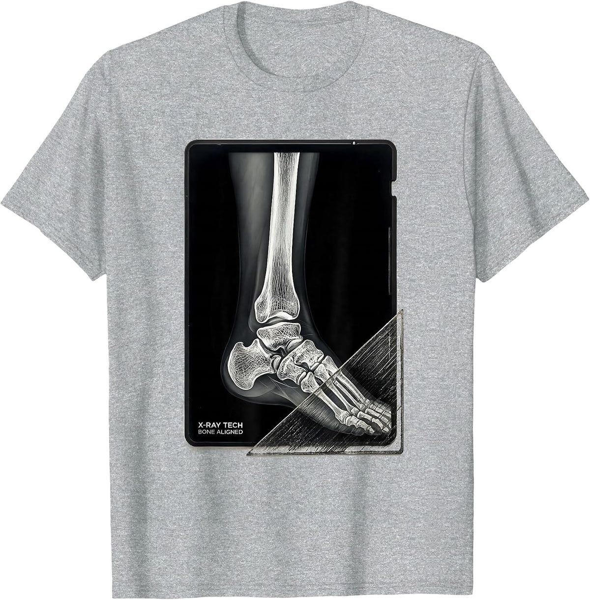 Men's X-Ray Tech Bone Aligned Scratchboard Radiology Technologist T-Shirt - Heather Grey