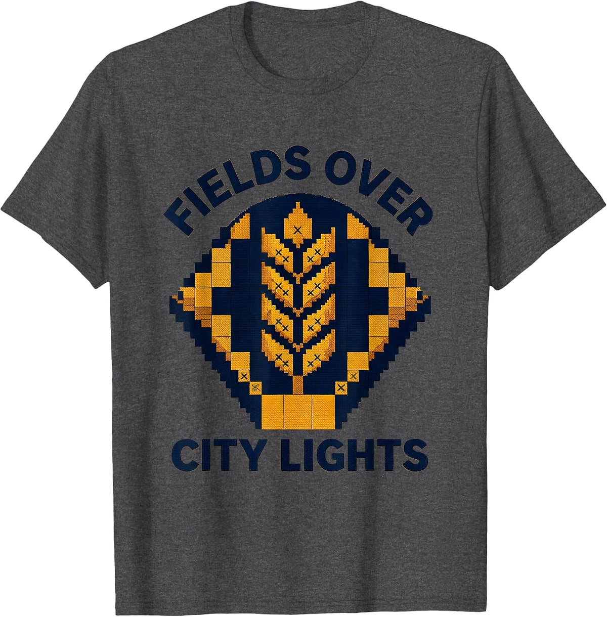 Men's Fields Over City Lights Country Life Design T-Shirt - Dark Heather Grey
