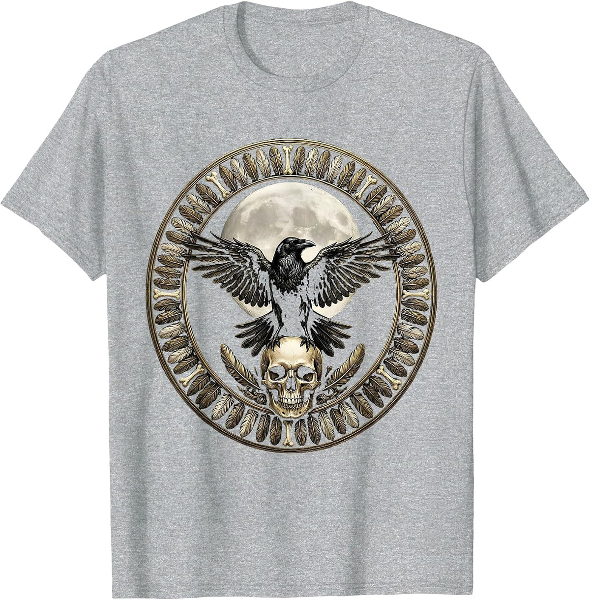 Men's Crow Skull Harvest Moon Dark Anime Graphic T-Shirt - Heather Grey