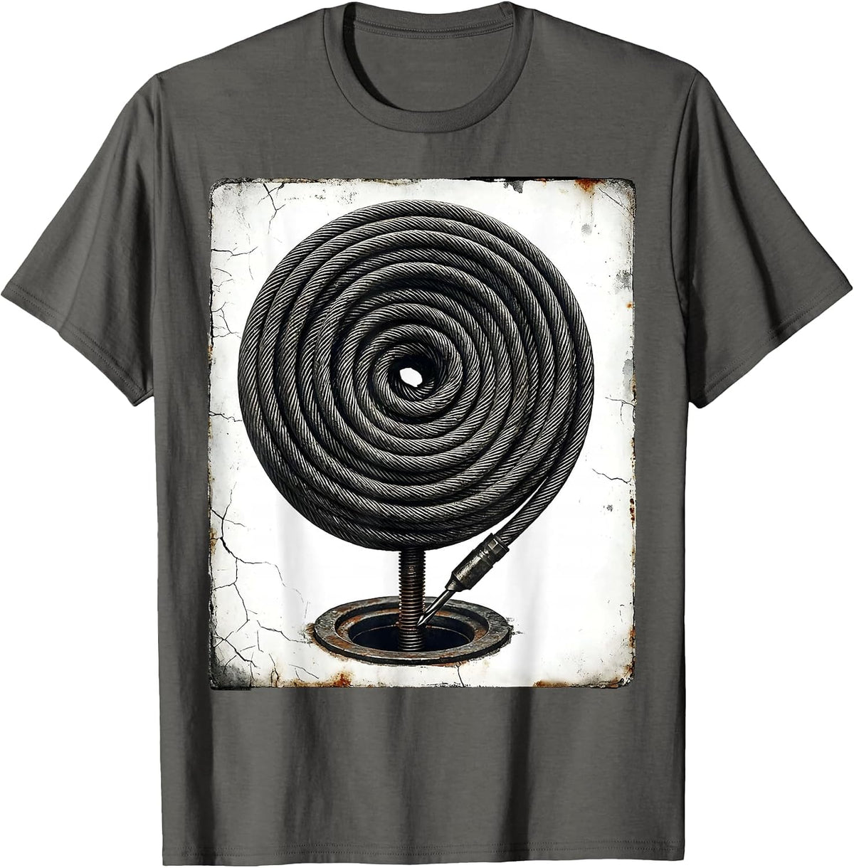 Men's Coiled Snake Cable Plumber Funny Occupational Humor T-Shirt - Asphalt Grey
