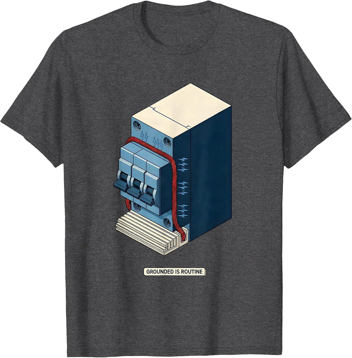Men's Grounded Is Routine Funny Electrician Gift for Dad T-Shirt - Dark Heather Grey