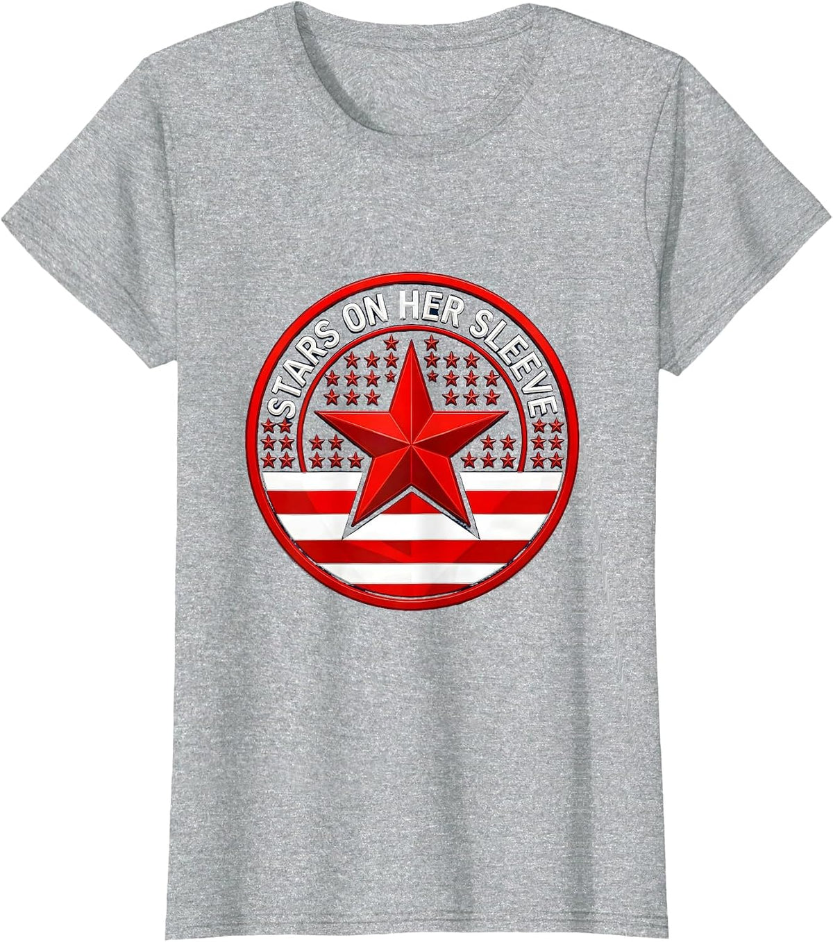 Stars On Her Sleeve Red White and Blue Design T-Shirt - Heather Grey