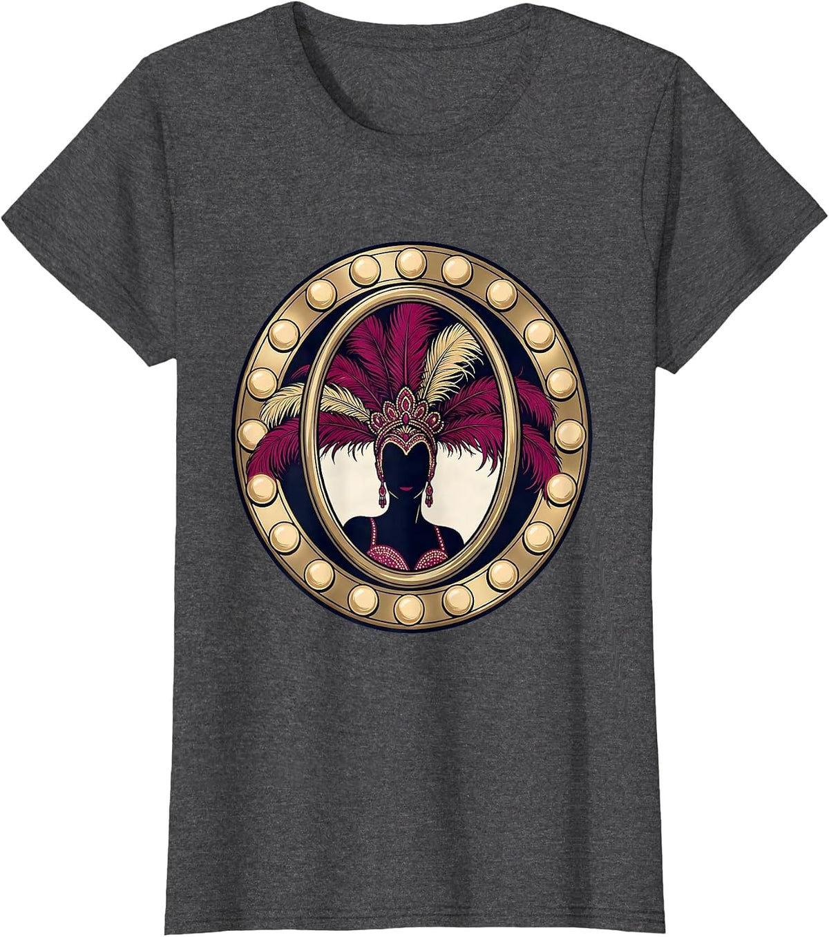 Women's Showgirl Dressing Room Mirror Reflection Graphic T-Shirt - Dark Heather Grey