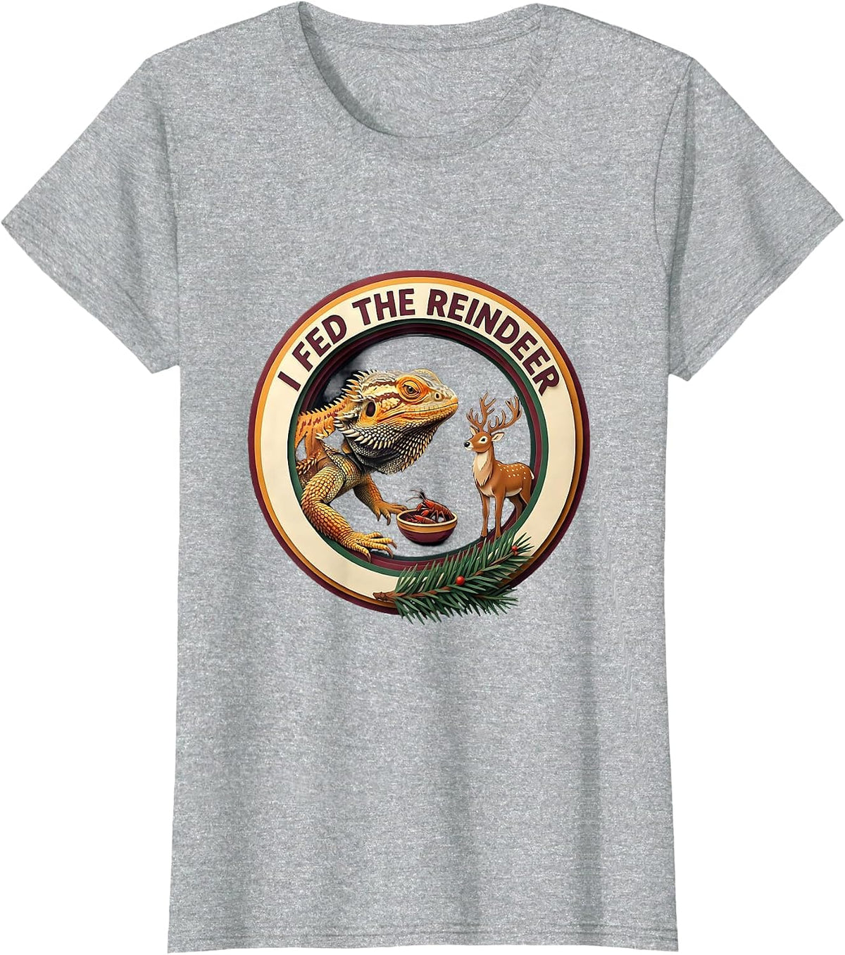 Women's I Fed The Reindeer Funny Bearded Dragon Christmas Pajama T-Shirt - Heather Grey