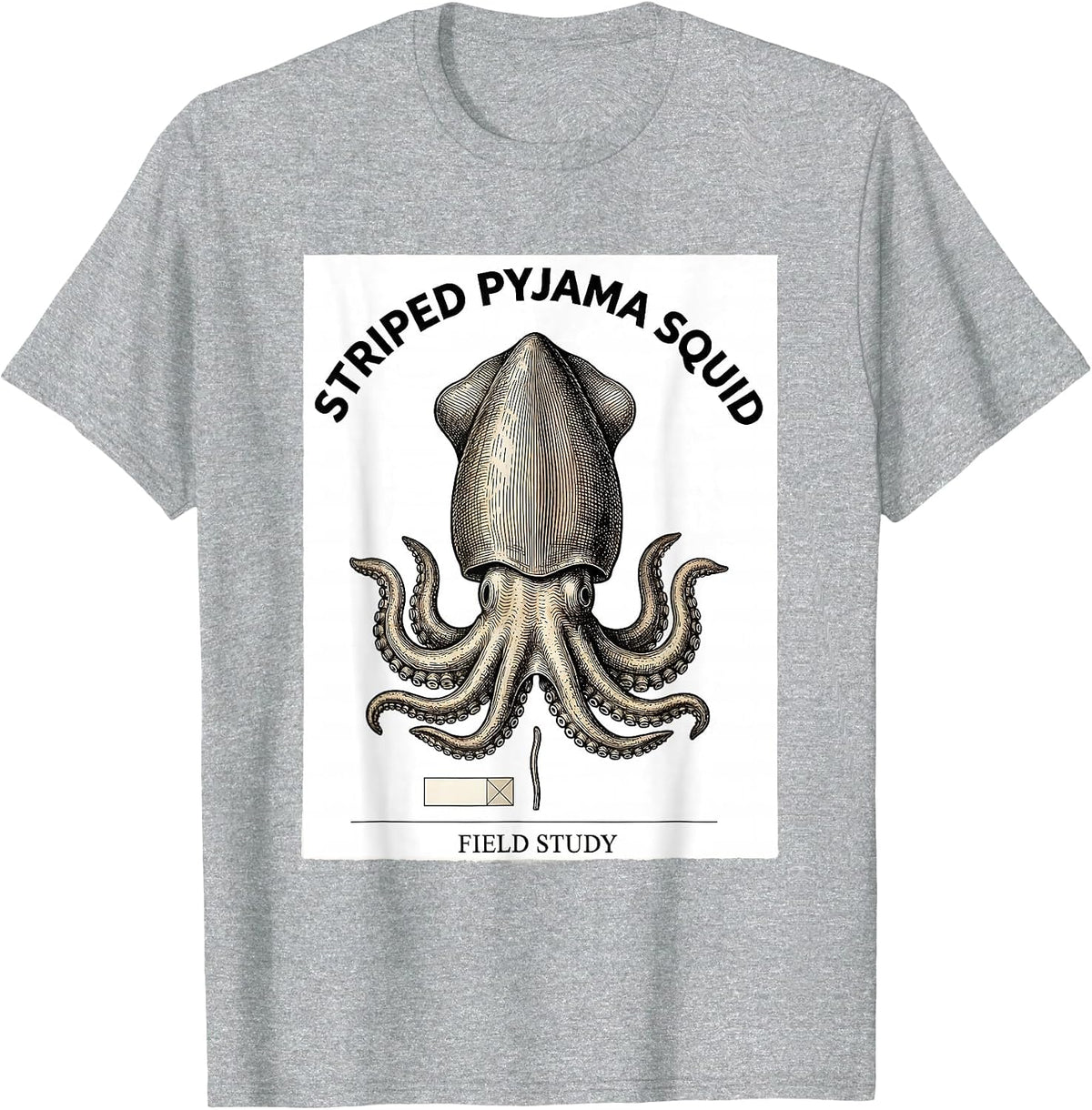 Men's Striped Pyjama Squid Field Study Vintage Octopus T-Shirt - Heather Grey