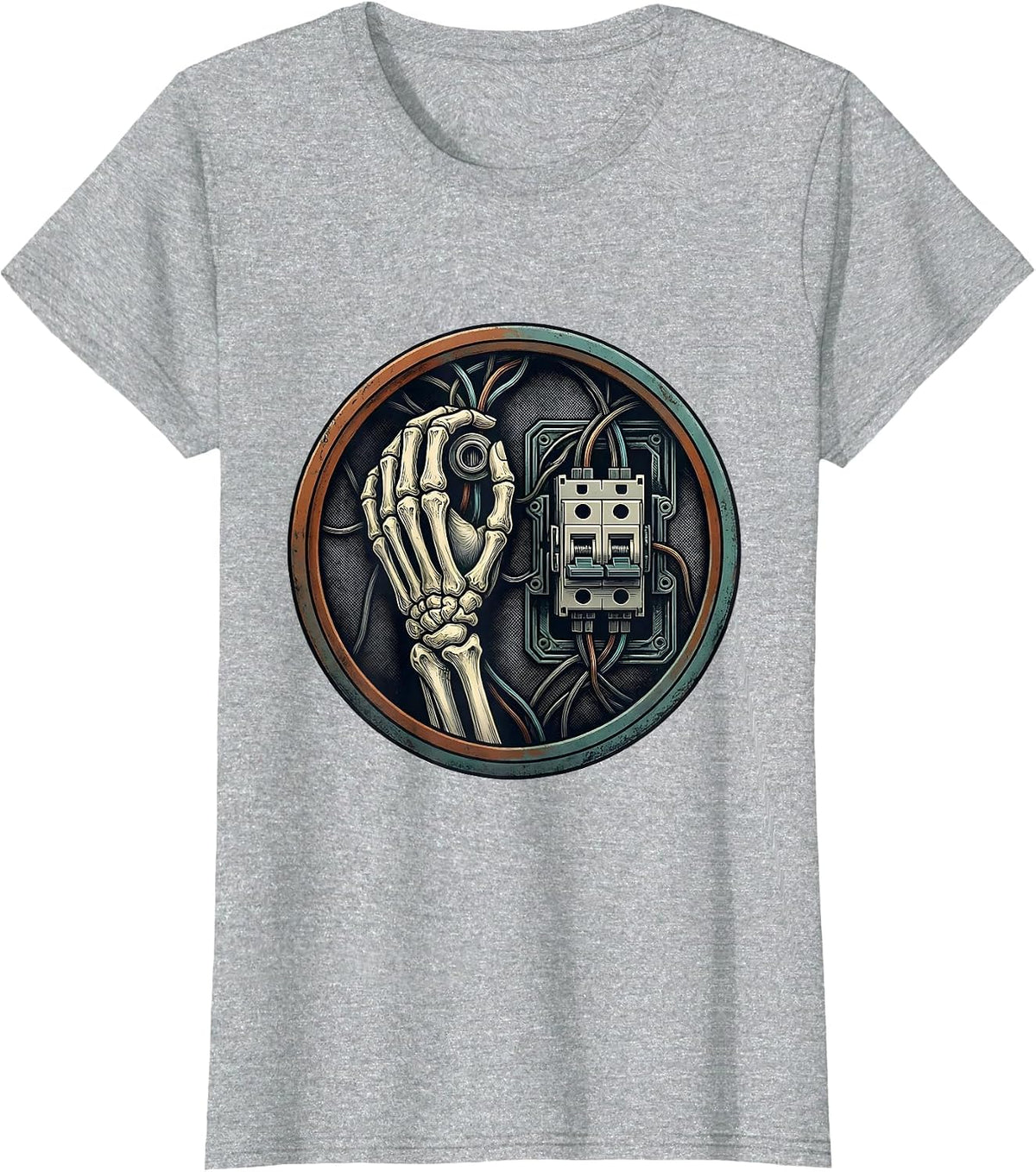 Women's Electrician Crest Skeleton Humor Electrician Gift T-Shirt - Heather Grey