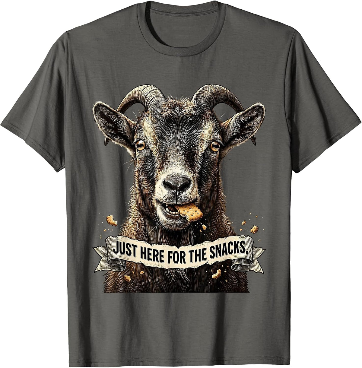 Men's Just Here for the Snacks Funny Goat Design T-Shirt - Asphalt Grey