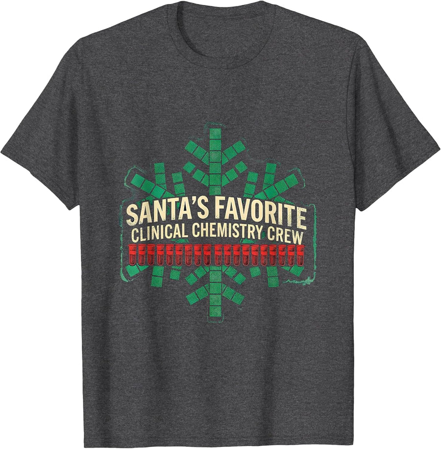 Men's Santa's Favorite Clinical Chemistry Crew Lab Tech T-Shirt - Dark Heather Grey
