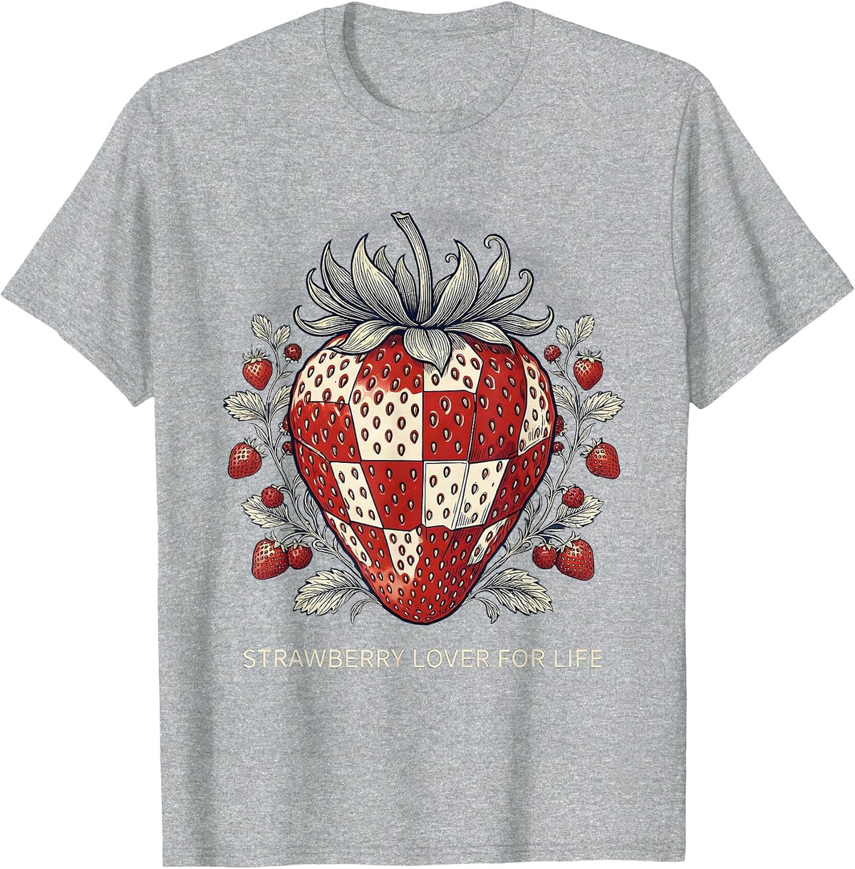 Men's Strawberry Lover For Life Fruit Fan Design T-Shirt - Heather Grey