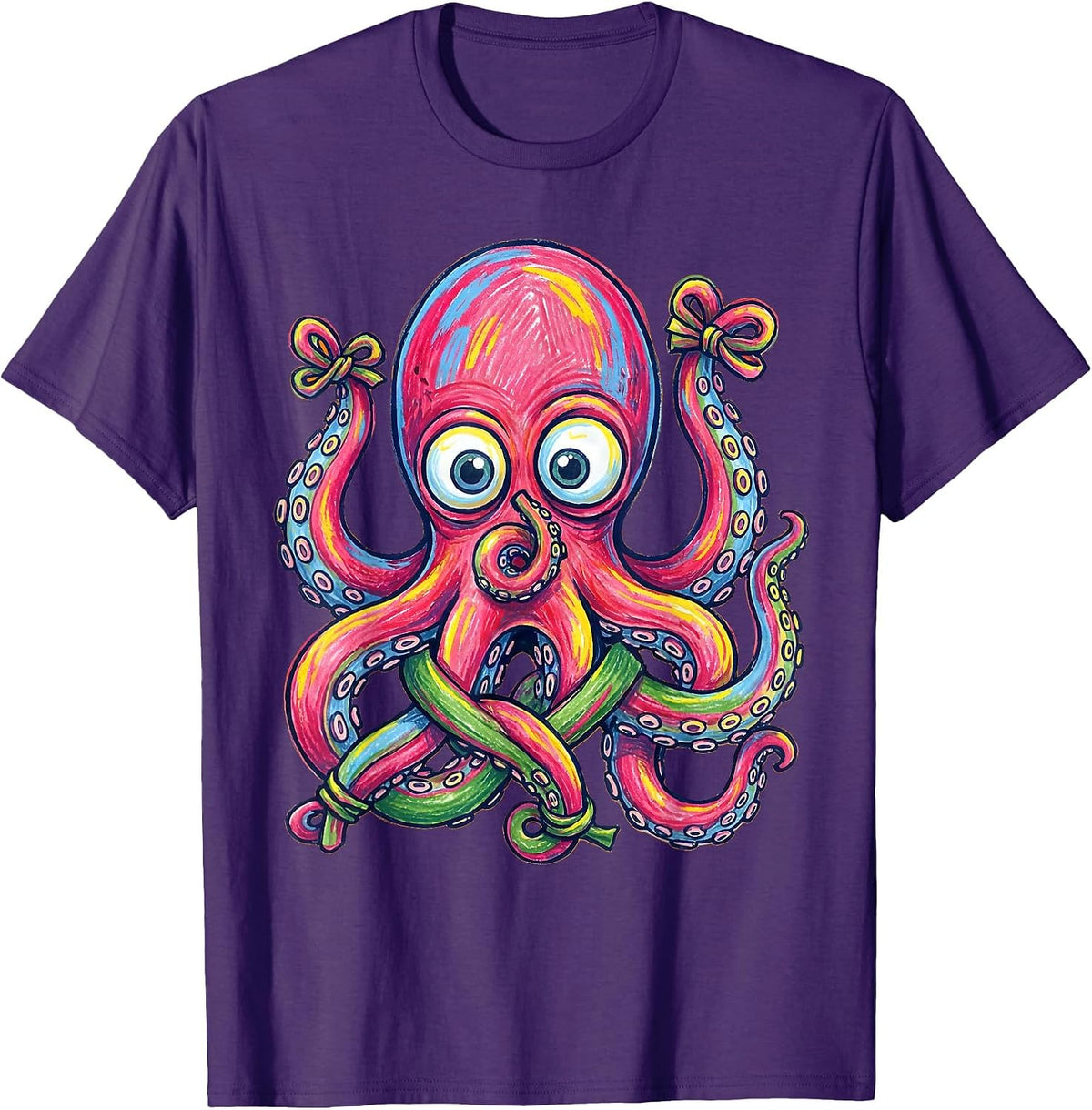 Men's Derpy Googly-Eyed Octopus Tangled Tentacles T-Shirt - Purple