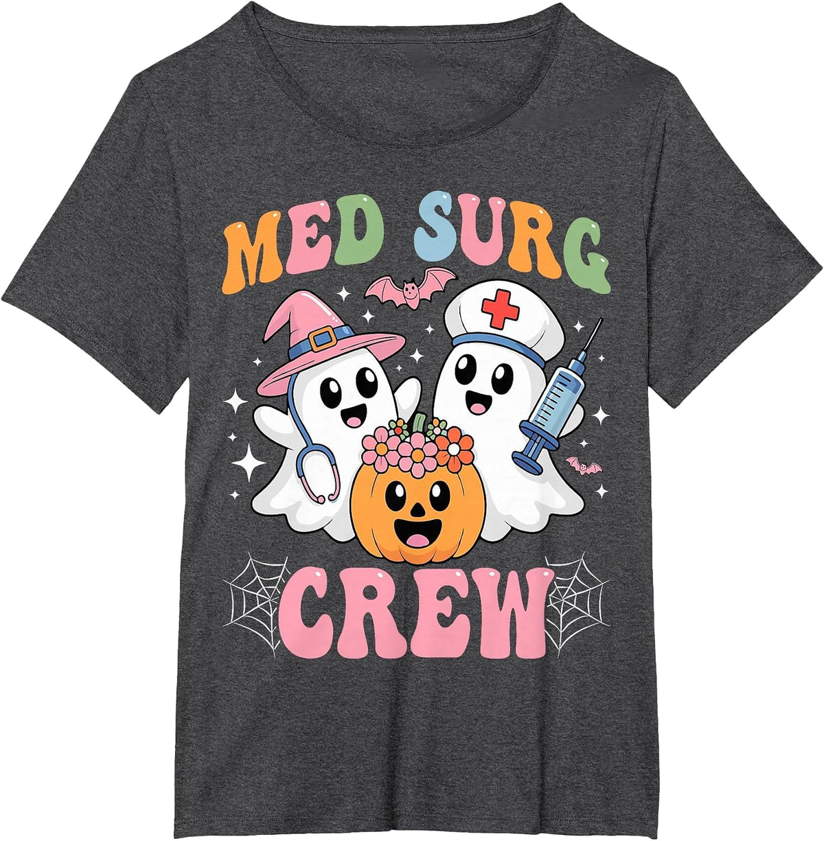 Medical Surgical Nursing Med Surg Crew Nurse Ghost Halloween T-Shirt - Dark Heather Grey