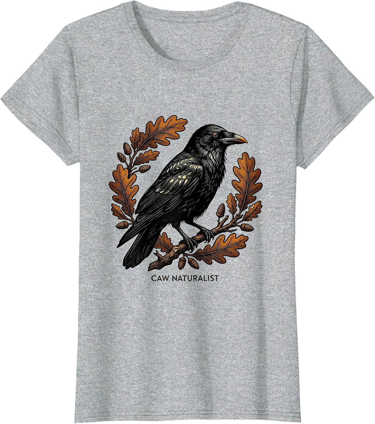 Caw Naturalist Bold Crow Bird Gothic Nature Art T-Shirt - Heather Grey