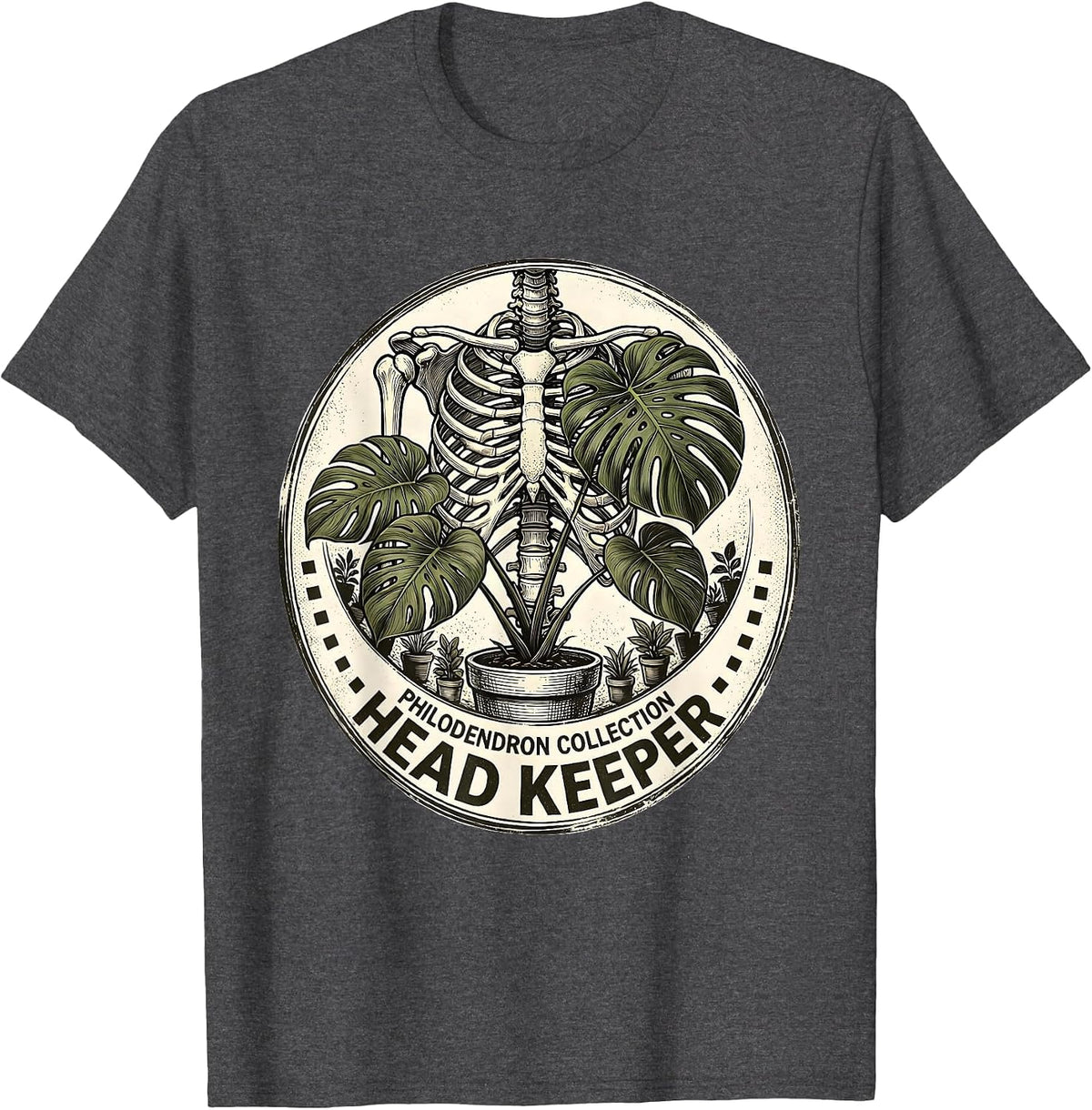 Philodendron Collection Head Keeper Skeleton Plant Lover T-Shirt - Dark Heather Grey