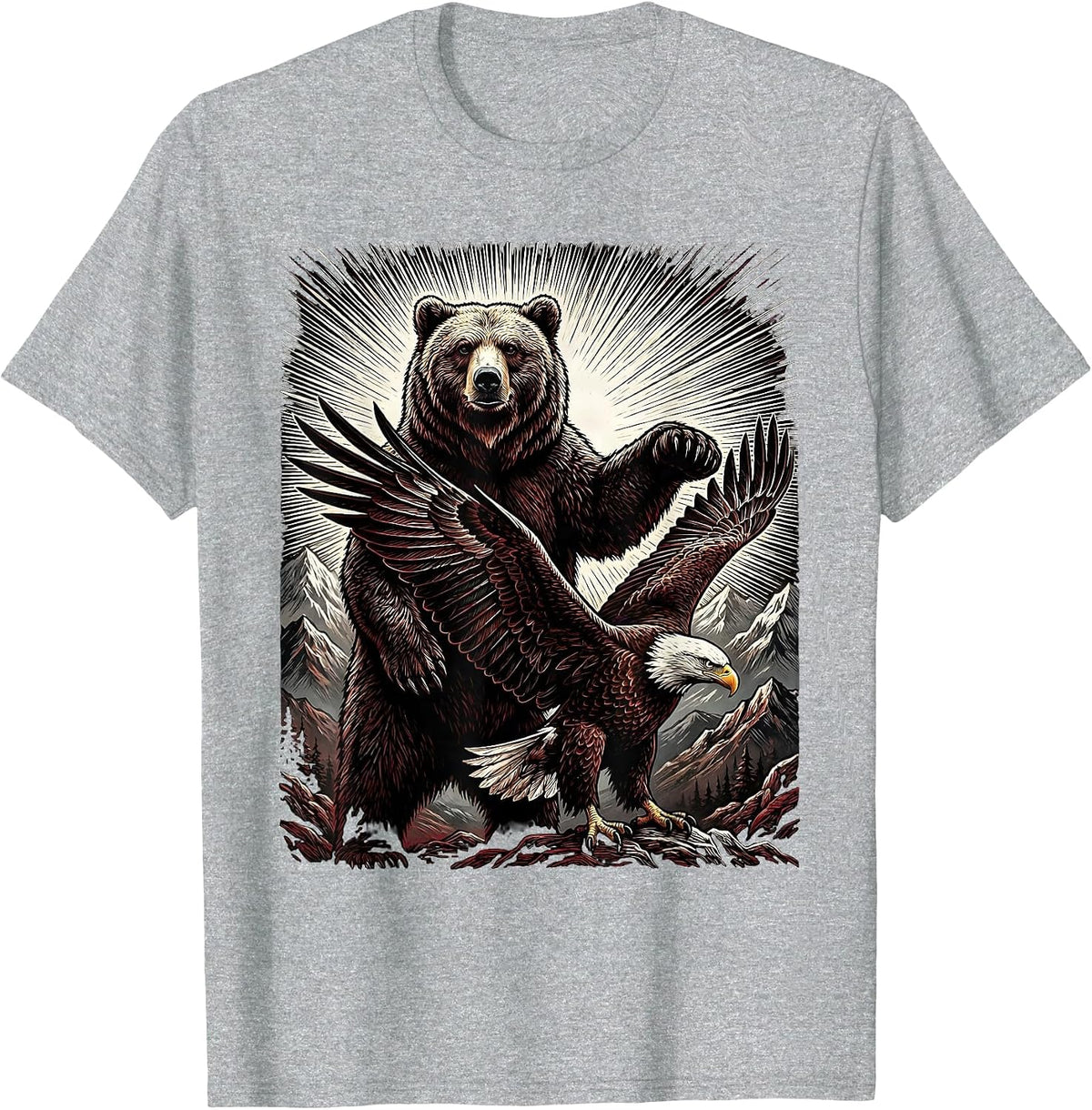 Men's Bald Eagle and Bear USA Freedom Graphic T-Shirt - Heather Grey