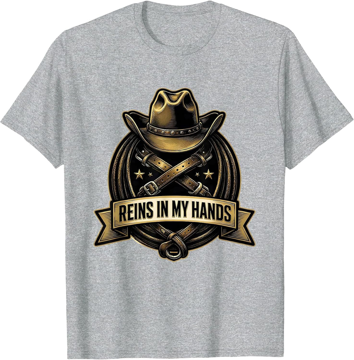 Men's Reins In My Hands Cowgirl Graphic Design T-Shirt - Heather Grey