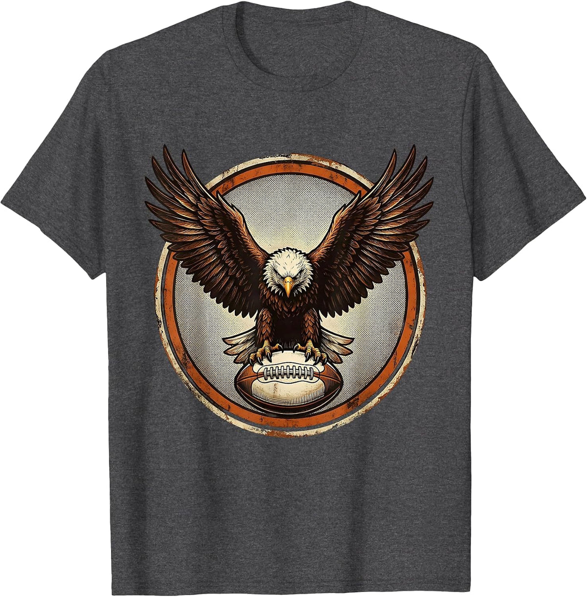 Eagle Clutching Rugby Ball Graphic Design T-Shirt - Dark Heather Grey