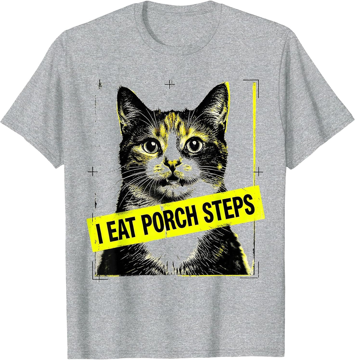 Men's I Eat Porch Steps Funny Cat Meme Bootleg Graphic T-Shirt - Heather Grey