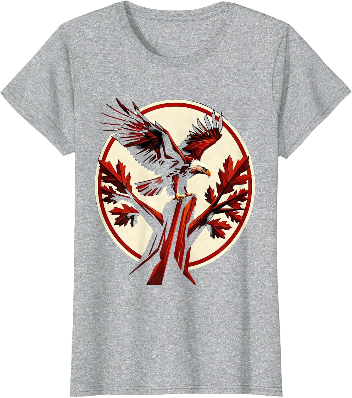 Bald Eagle Perched on German Oak Illustration T-Shirt - Heather Grey