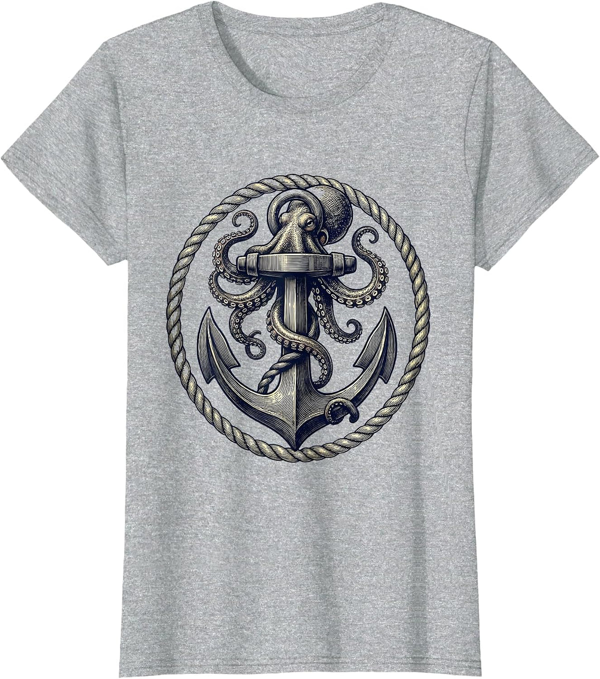 Women's Octopus Tentacles Wrapped Around Anchor Sailor T-Shirt - Heather Grey