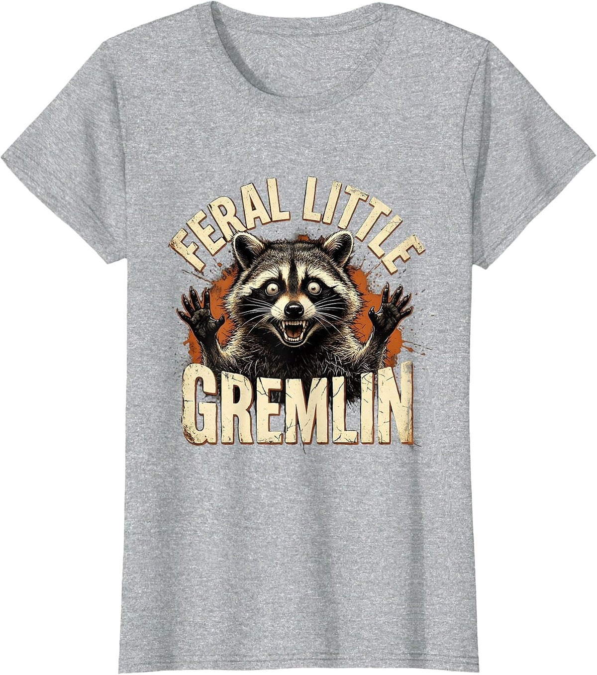 Feral Little Gremlin Raccoon Design T-Shirt - Heather Grey