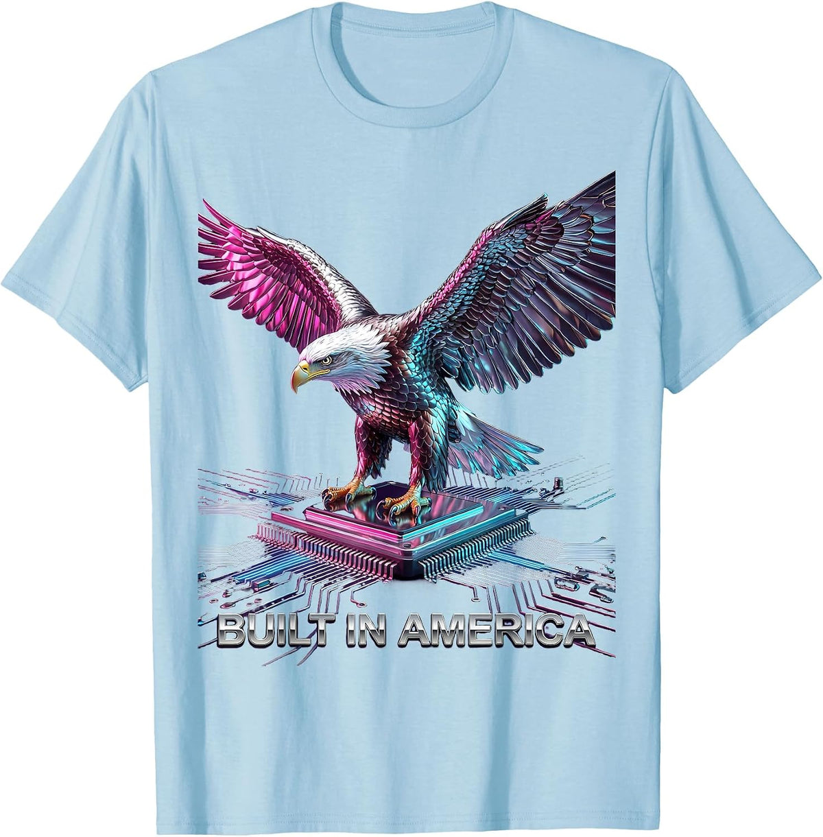 Men's Built in America Patriotic Pride Design T-Shirt - Baby Blue