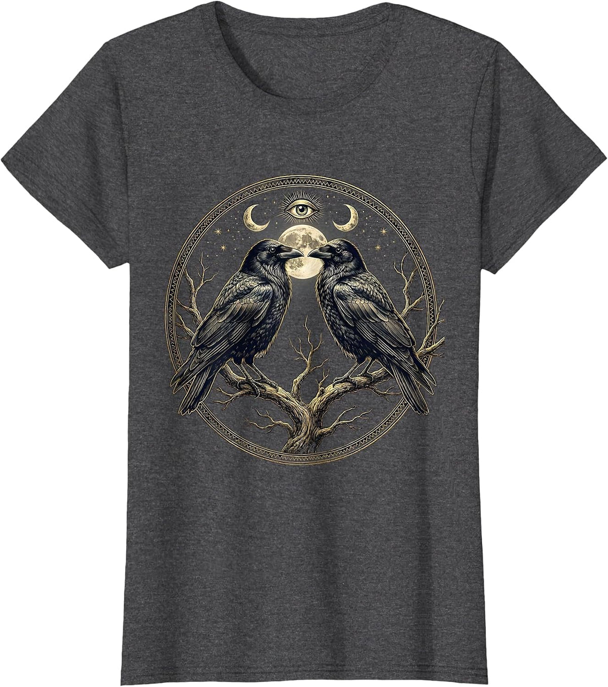 Women's Two Crows on a Branch Graphic Design T-Shirt - Dark Heather Grey